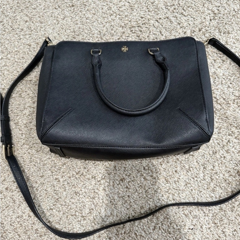 Tory Burch Black Leather Zip Tote